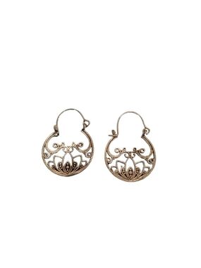 Silver-Tone Lotus Filigree Hoop Earrings